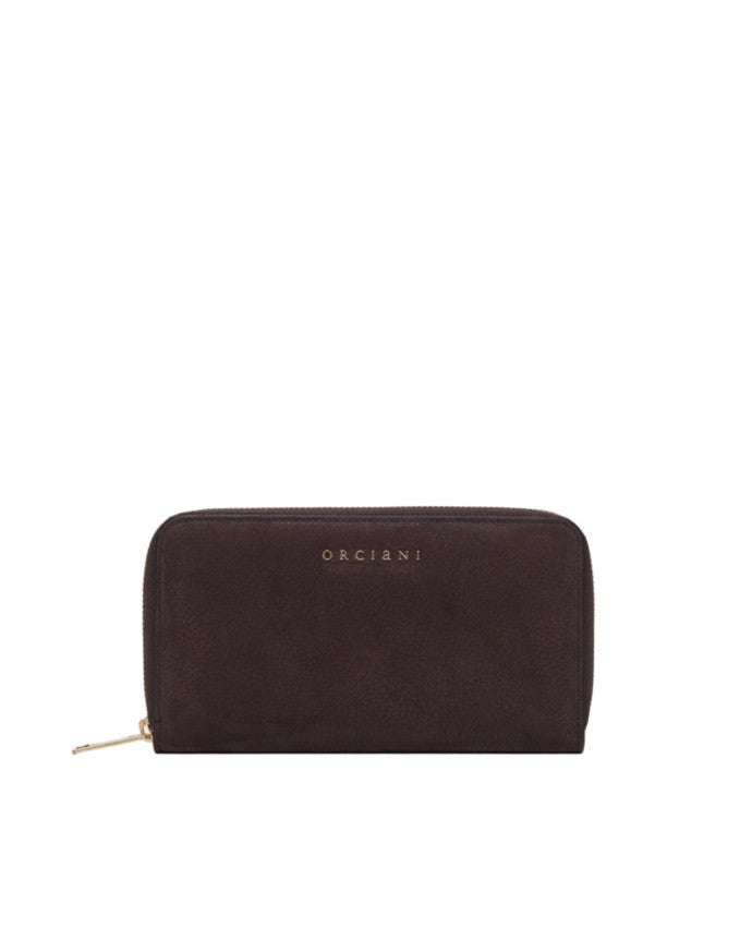 Orciani Brown Nabuk Leather Zip-Around Wallet With Rfid Protection