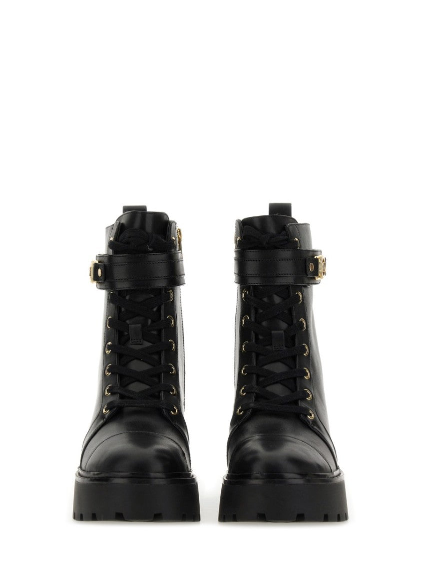 Michael Michael Kors Lace-Up Black Cow Leather Platform Boots