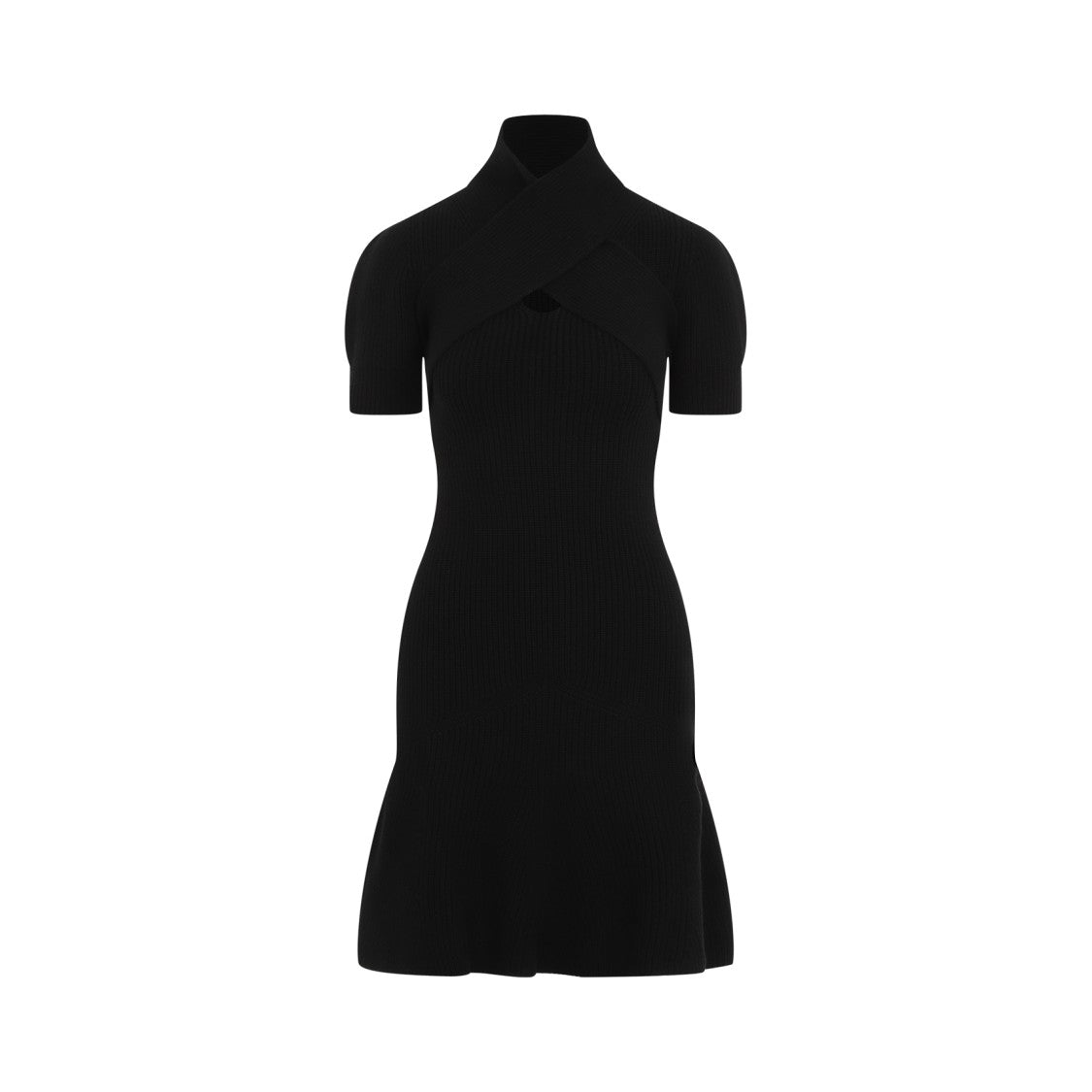 Patou Black Dress With Cross-Over Neckline And Flared Hem