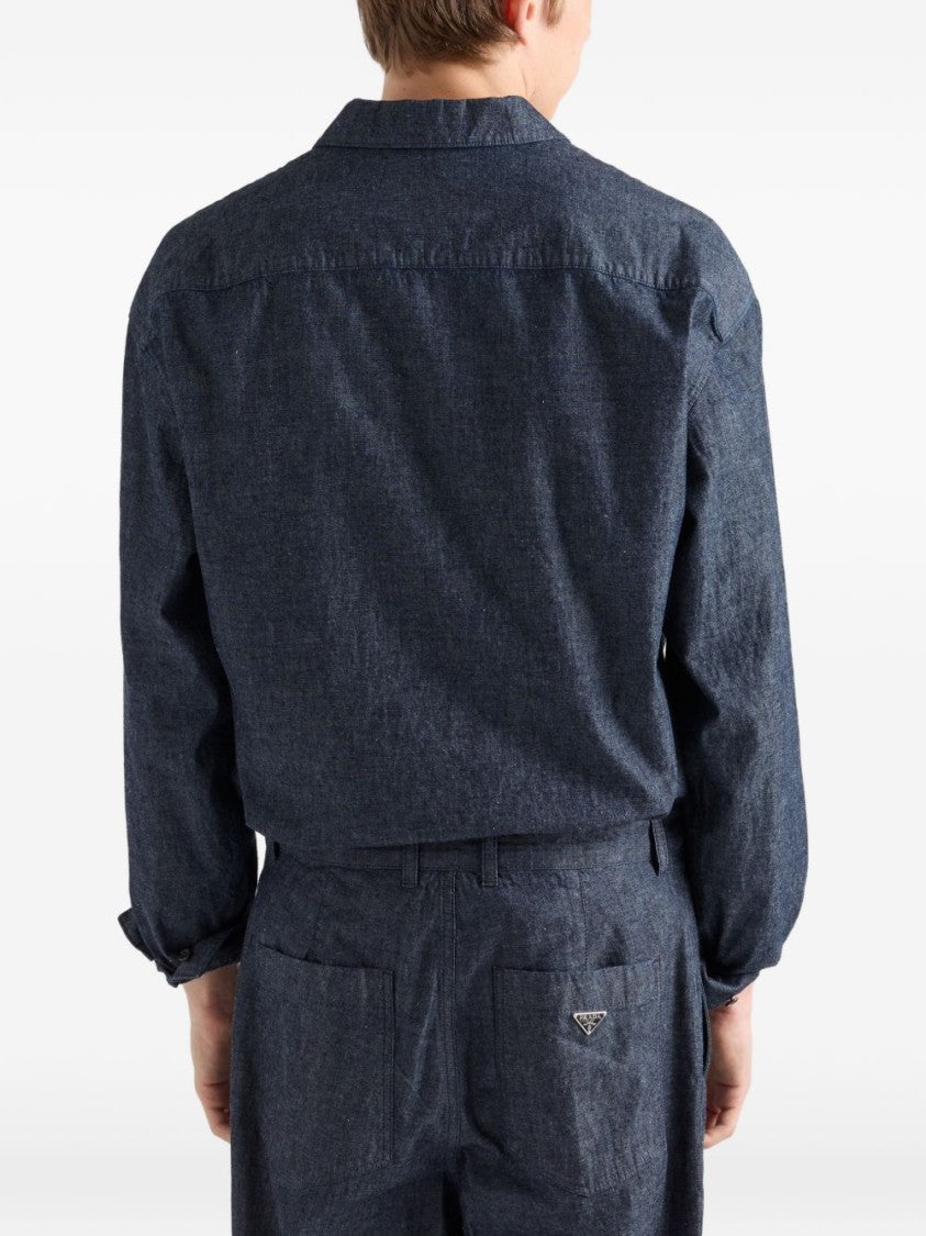 Prada Casual Classic Collar Zip-Up Logo Patch Shirt