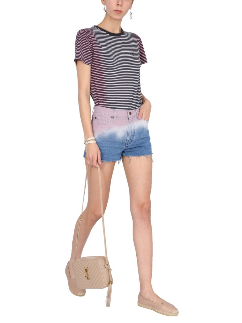 Saint Laurent Tie-Dye Effect Cotton Denim Shorts