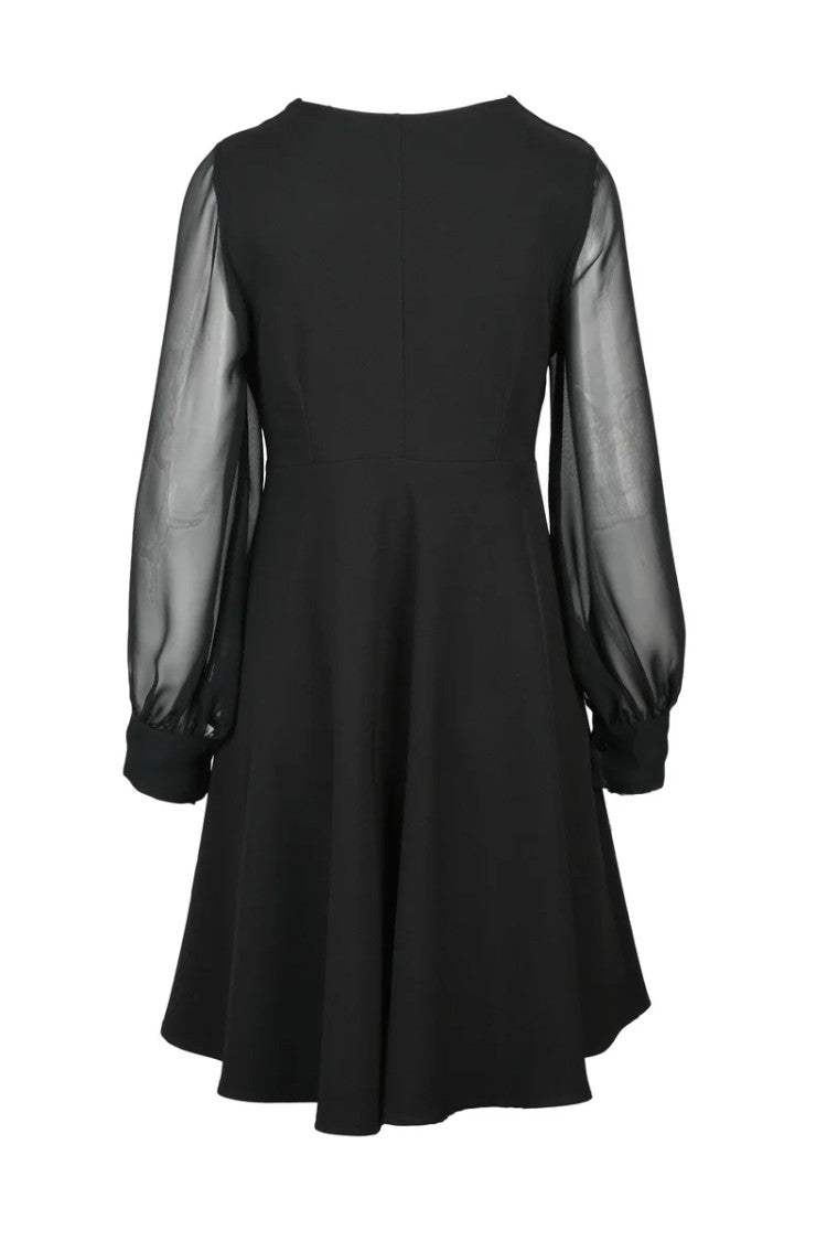 Milva Mi Flared Dress With Puff Sleeves - Black