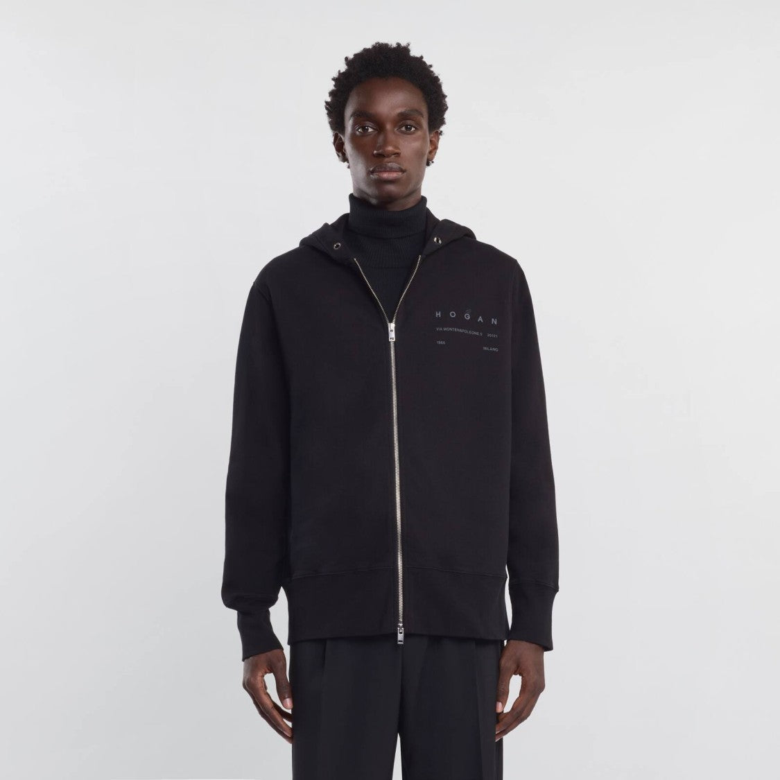 Hogan Refined Black Zip Hoodie In Virgin Wool