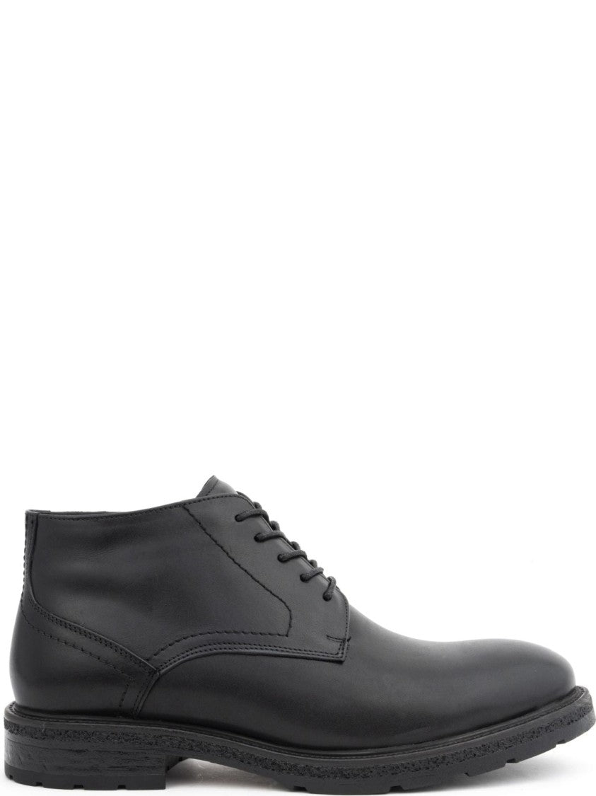 La Conte Lace-Up Leather Ankle Boots With Fur Lining