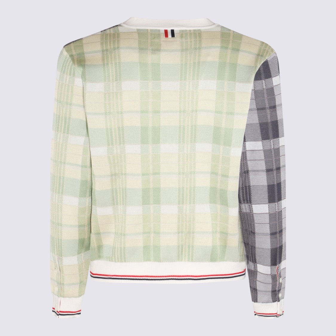 Thom Browne Patchwork Plaid Cardigan With Contrasting Stripes