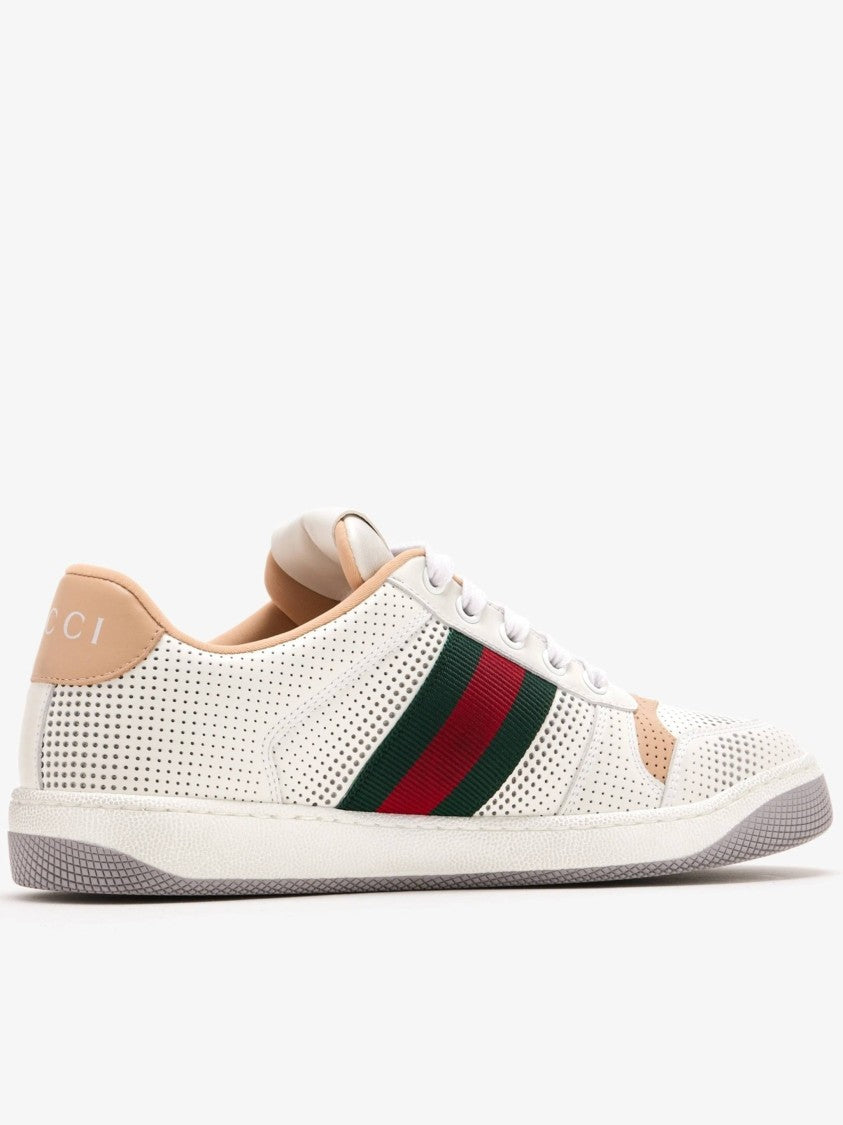Gucci Perforated Leather Screener Sneaker With Signature Striped Accents