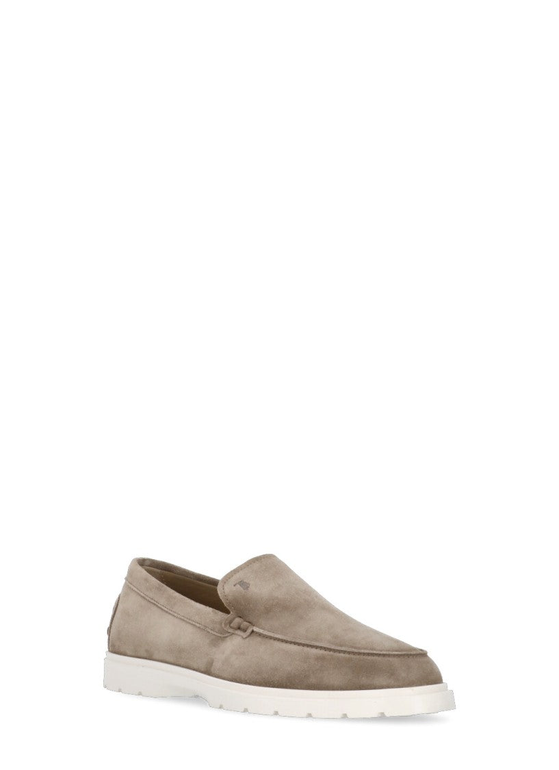 Tod's Brown Embroidered Logo Suede Loafers