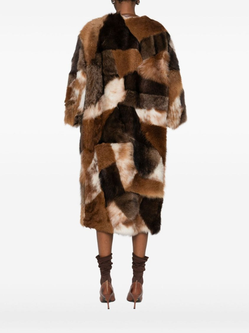 Prada Mid-Length Patchwork Coat With Fur-Like Texture