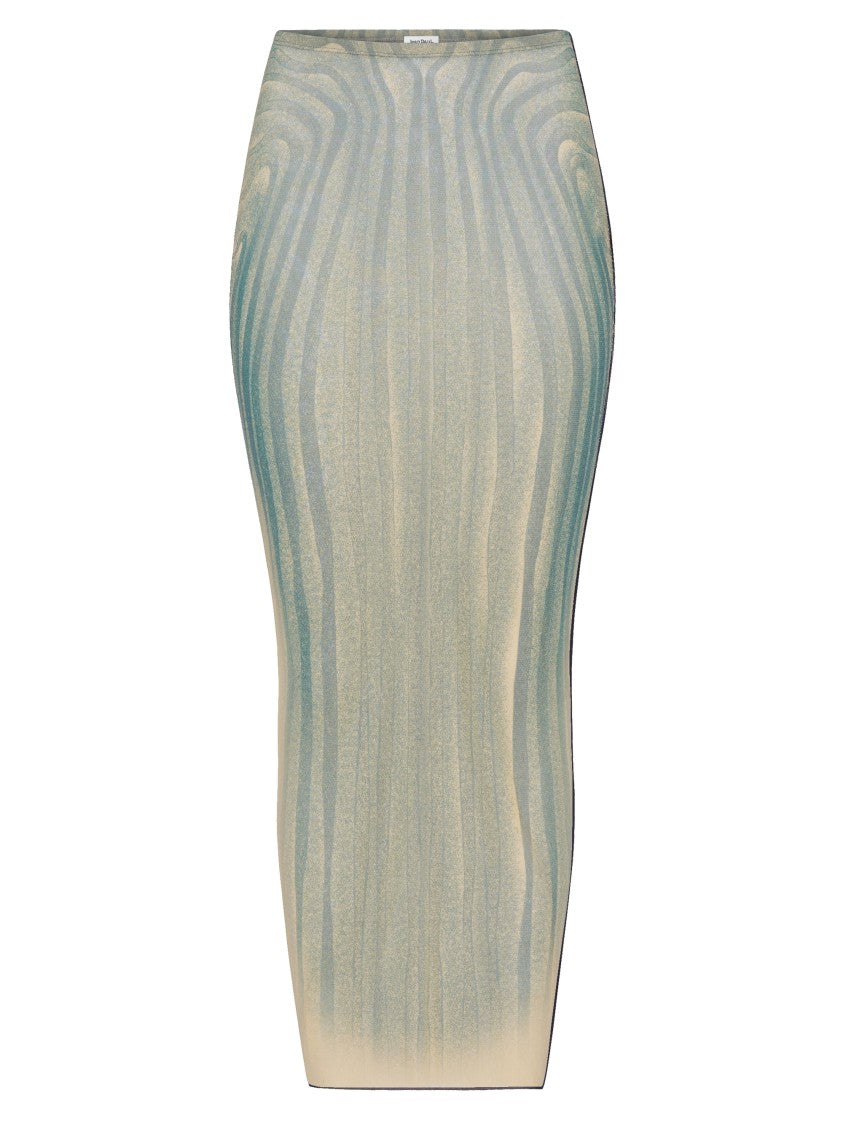 Jean Paul Gaultier Spiral Printed Mesh Long Skirt