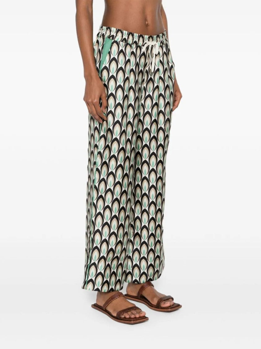 Lorena Antoniazzi Graphic-Print Silk Trousers