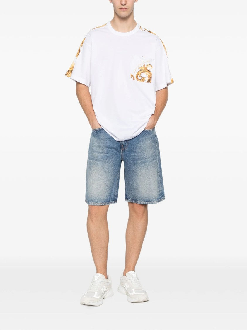 Versace Jeans Couture White Cotton Baroque Decorative T-Shirt