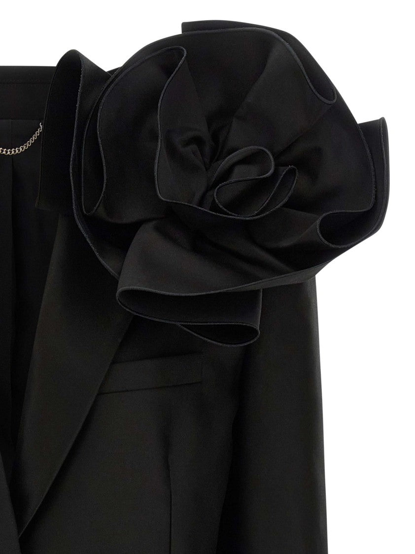 Magda Butrym Single-Breasted Cotton Blazer With Removable Flower Brooch