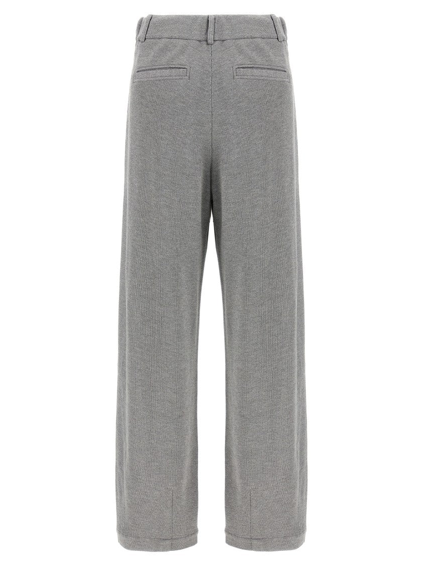 Brunello Cucinelli High-Waisted Grey Lamé Pants With Pleats