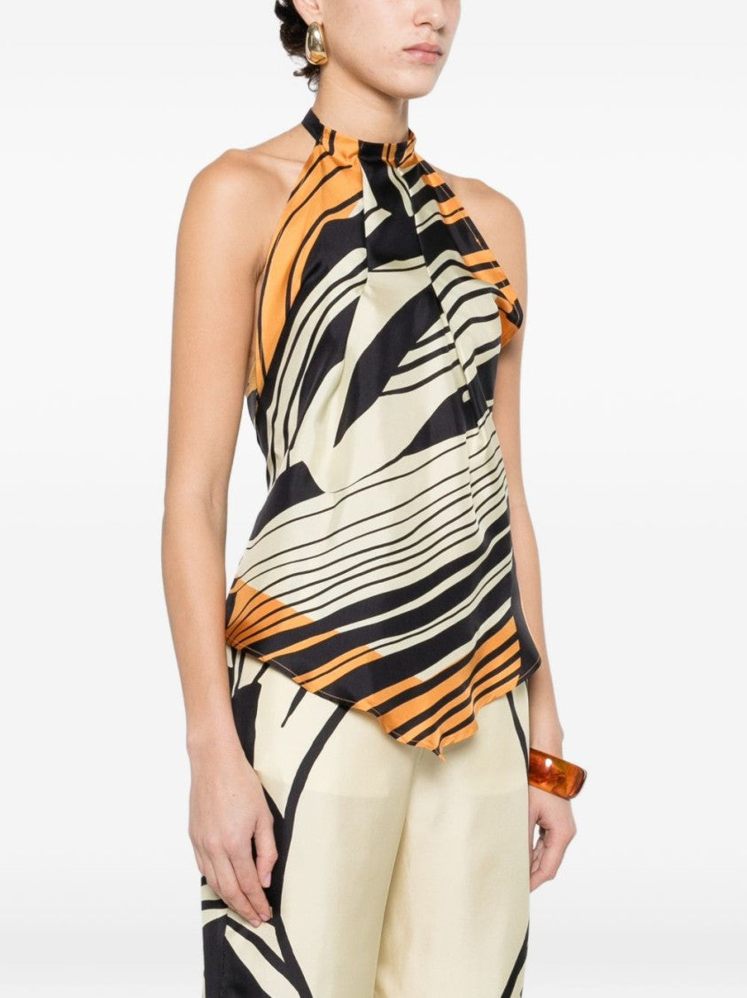 Raquel Diniz Asymmetrical Hem Silk Top With Tie Closure