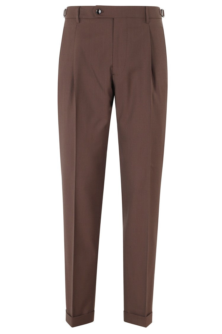 Berwich Tobacco Retro Darts Waist Strap Wool-Blend Trousers