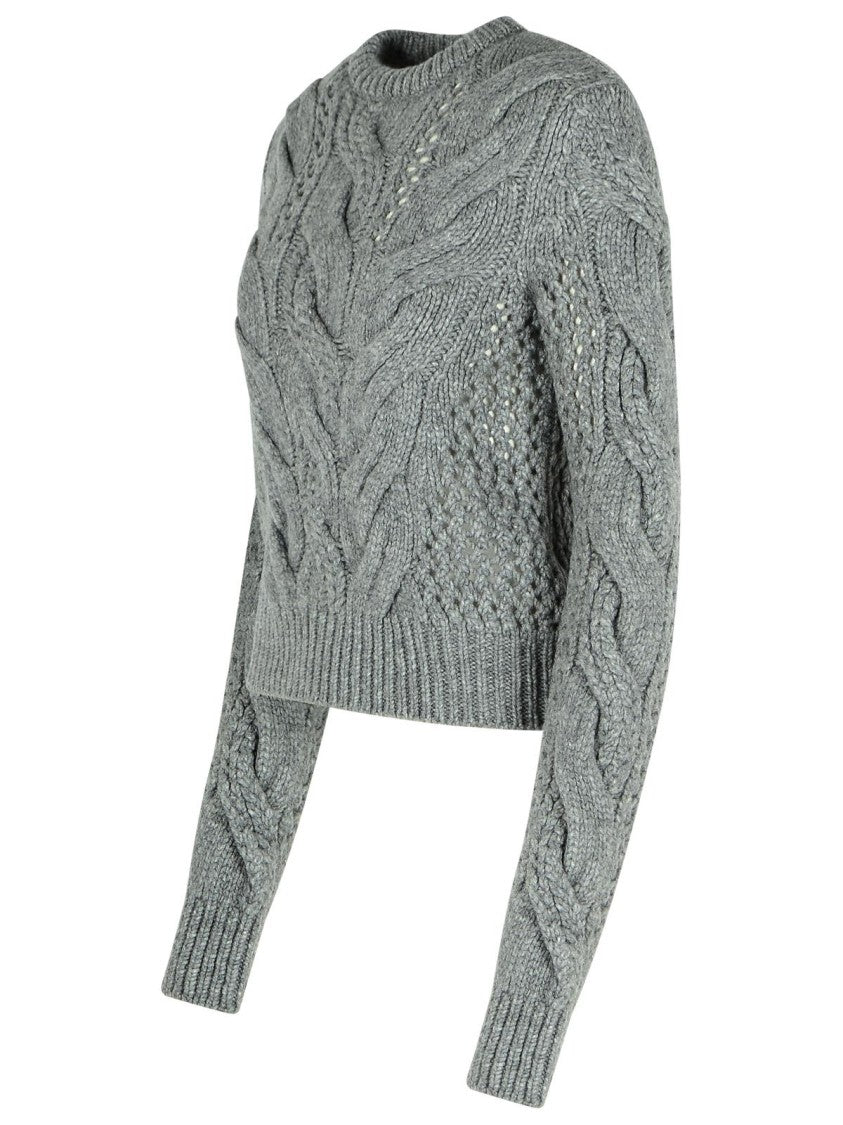 Sportmax Radio' Medium Grey Wool Blend Crew Neck Sweater With Braids
