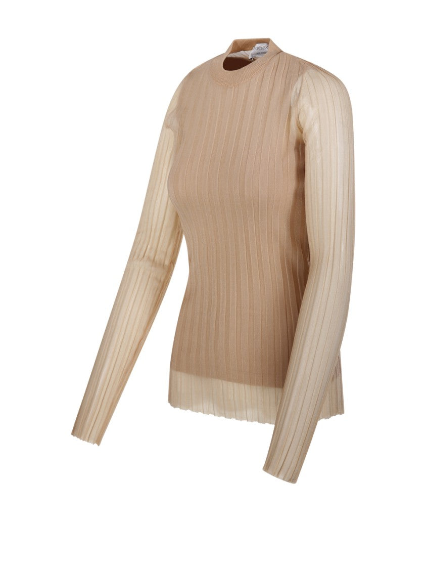 Max Mara Ribbed Sweater With Semi-Sheer Long Sleeves