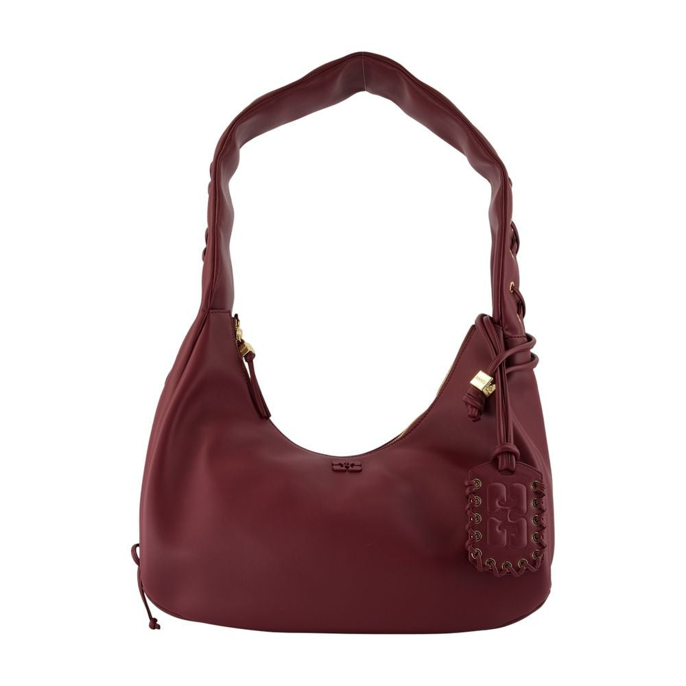Ganni Medium Laces Shoulder Bag - Leather - Burgundy