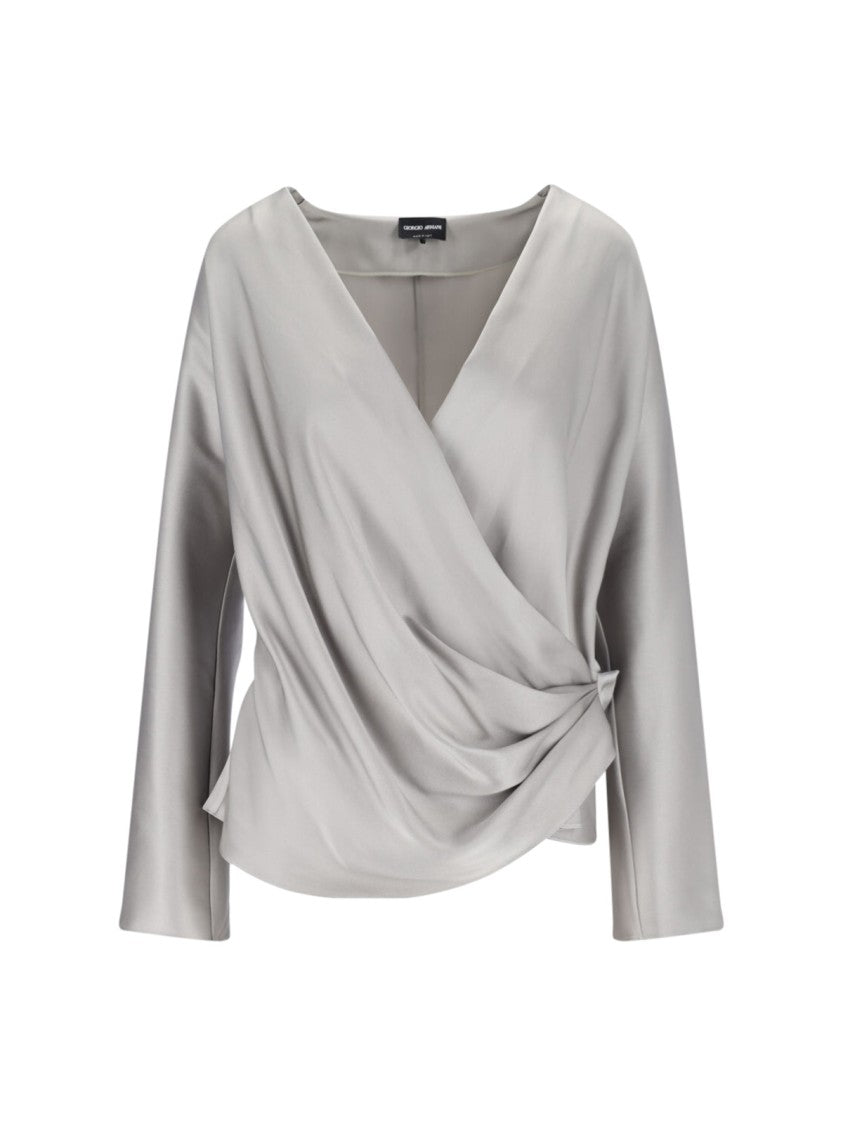 Giorgio Armani Asymmetric Silk Shirt – Grey