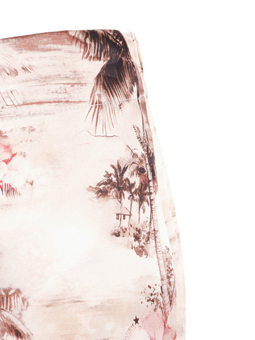 Shirt A Porter Palazzo Flowing Tropical Silk Straight-Leg Pants