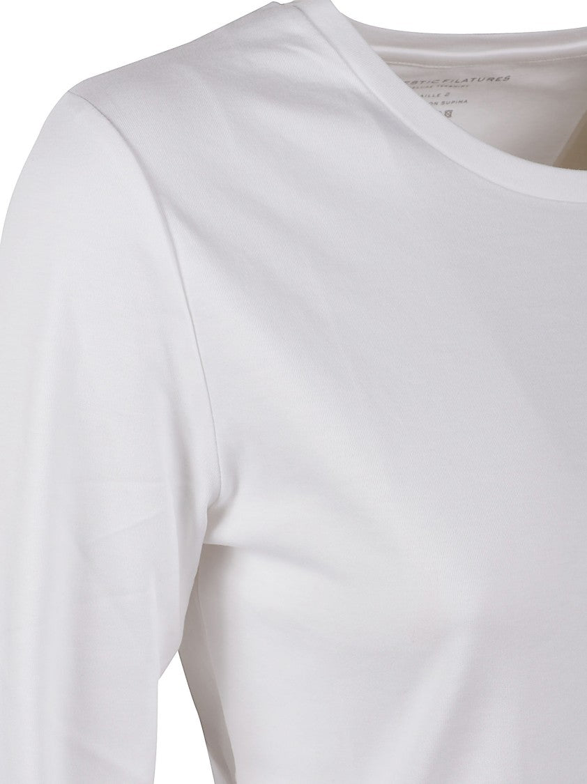 Majestic Filatures Long-Sleeved White Top With Round Neckline