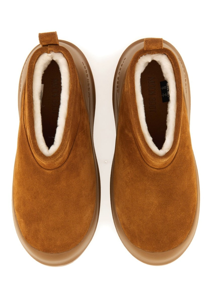 Moon Boot Suede Ankle Boots With Plush Fur Lining And Textured Sole