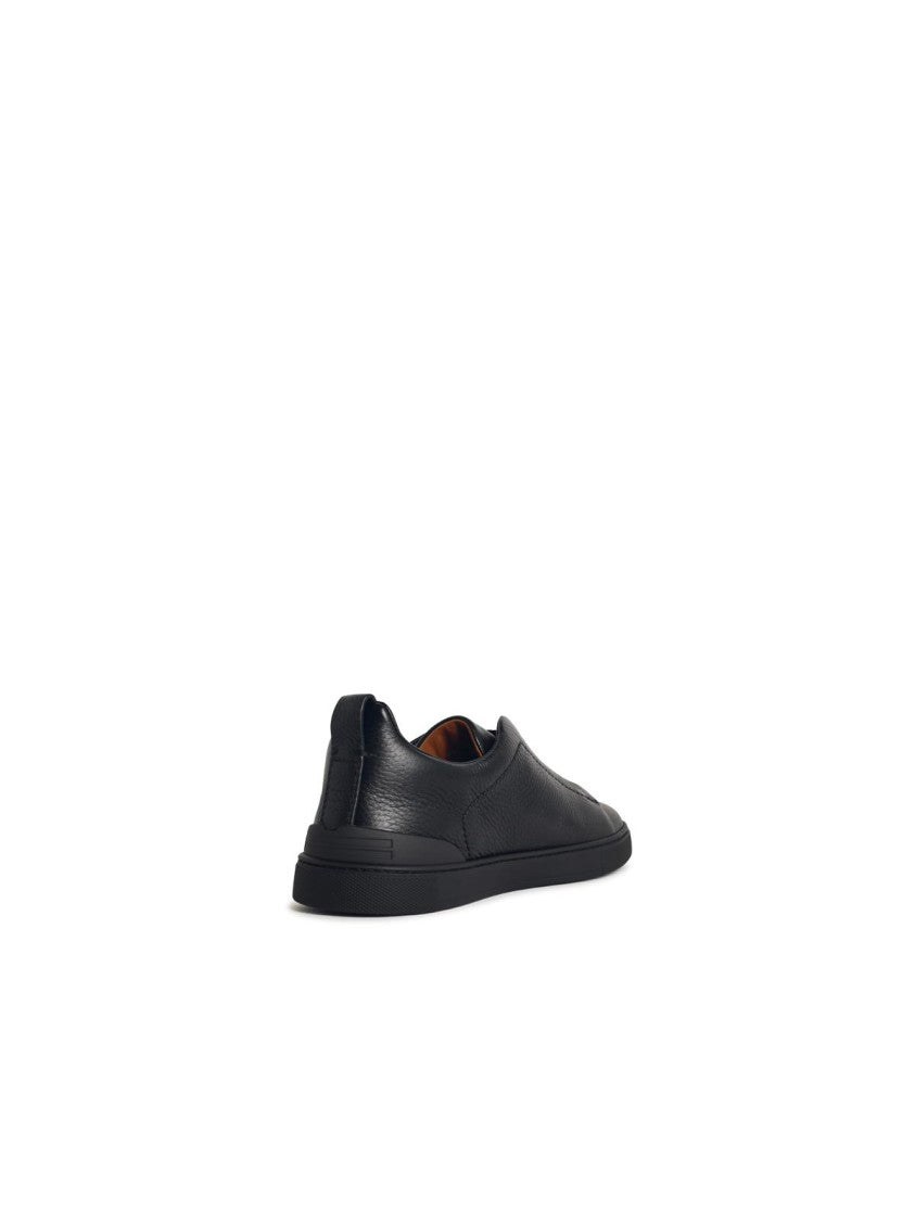 Zegna Triple Stitch' Black Leather Sneakers