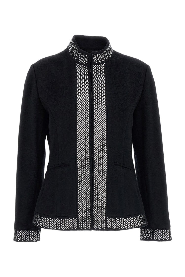 Irie' Structured Black Jacket With Intricate White Detailing