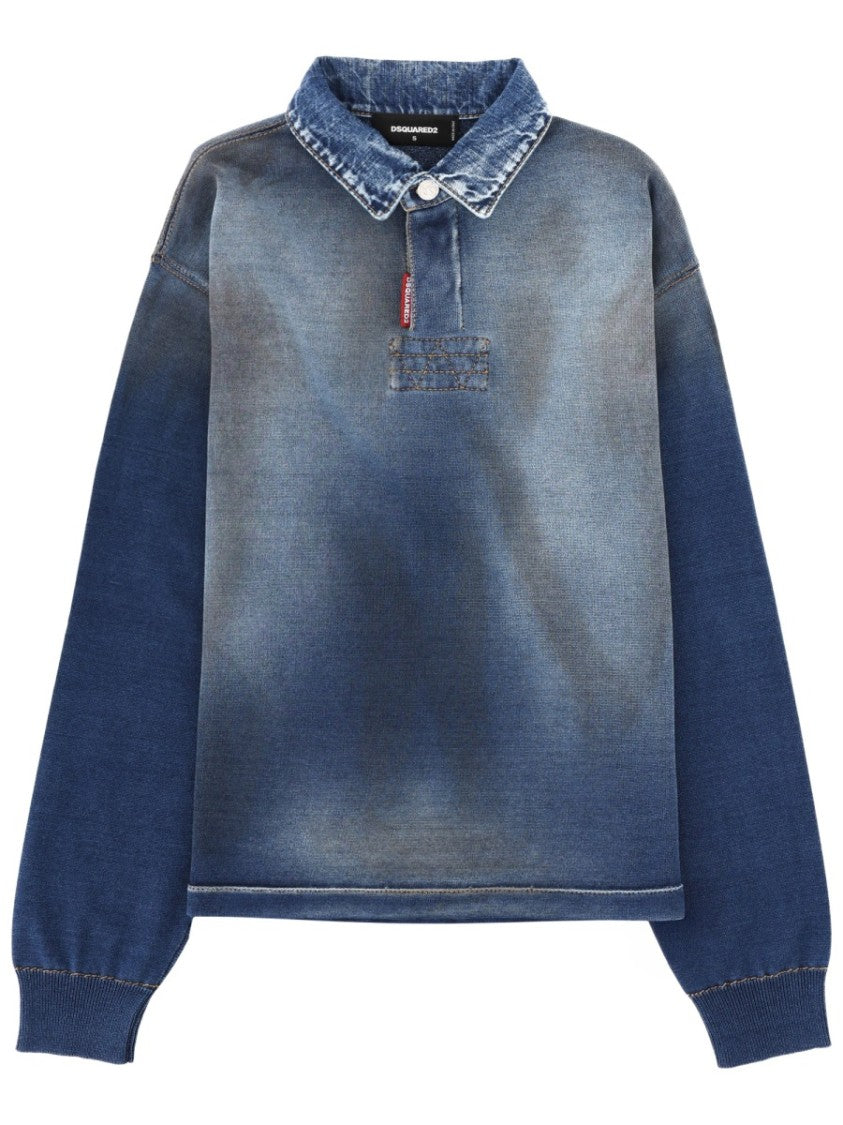 Dsquared2 Long-Sleeve Denim Effect Polo Shirt