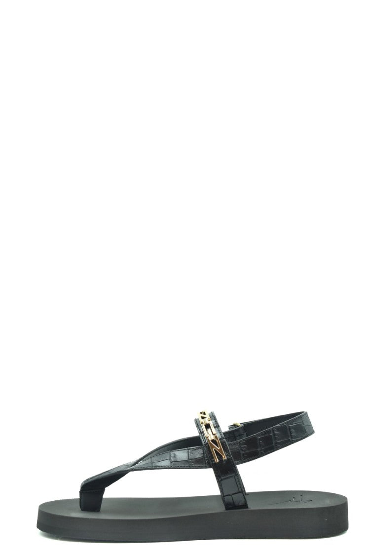 Giuseppe Zanotti Black Leather Sandals With Crocodile-Texture Straps