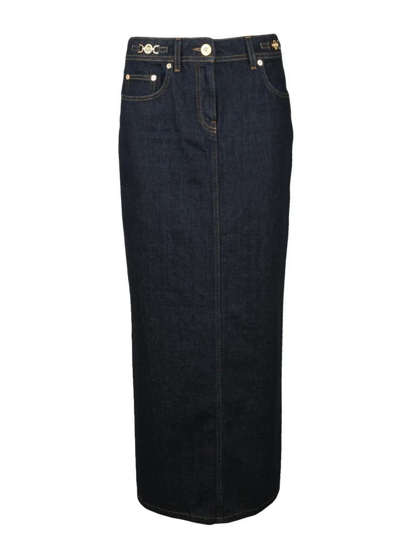 Versace Collection Long Denim Skirt - Navy Blue