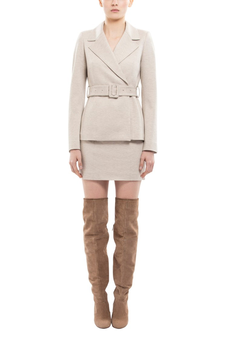 Saiid Kobeisy Ivory Fitted Short Tailored Skirt