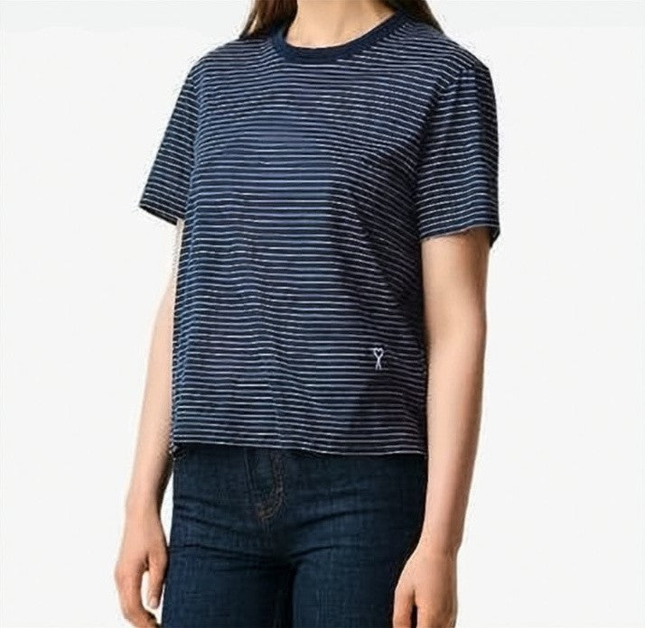 Ami Paris Navy Blue Relaxed Striped Heart T-Shirt