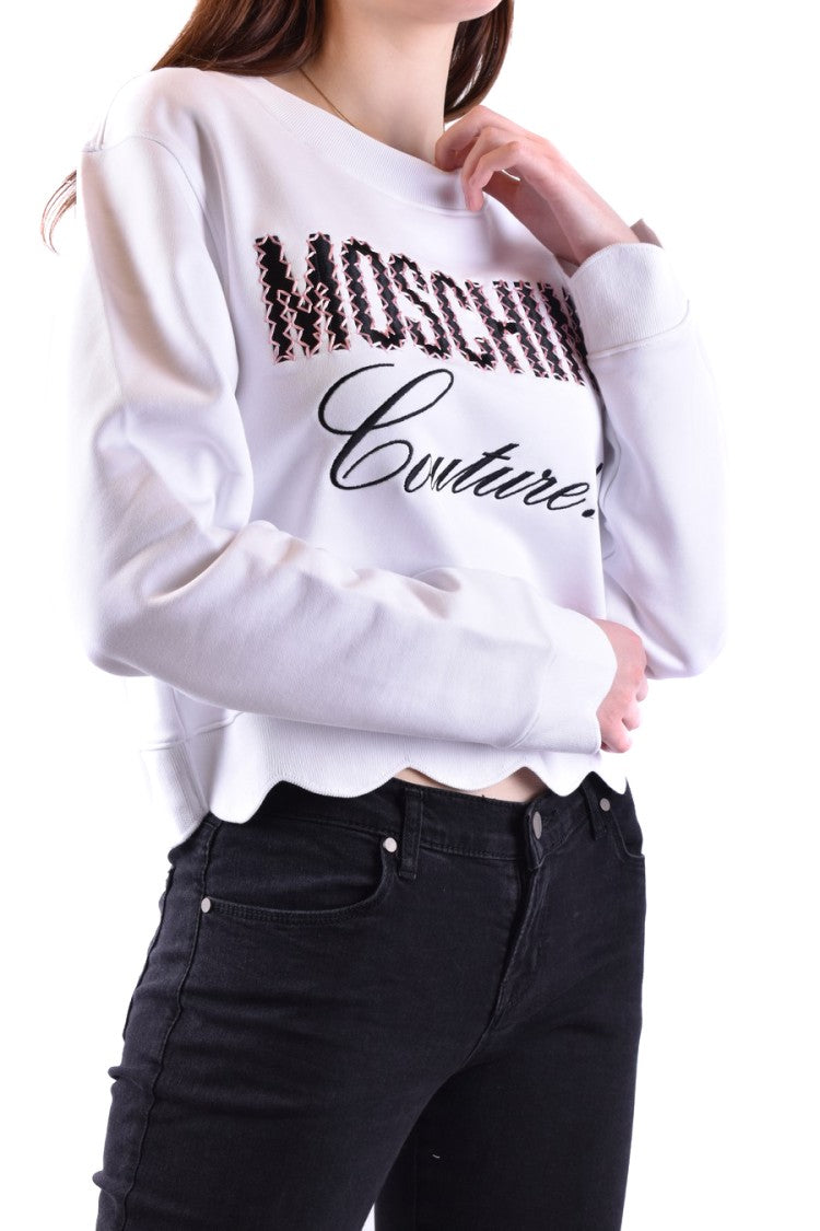Moschino Cropped White Sweatshirt With Scalloped Hem