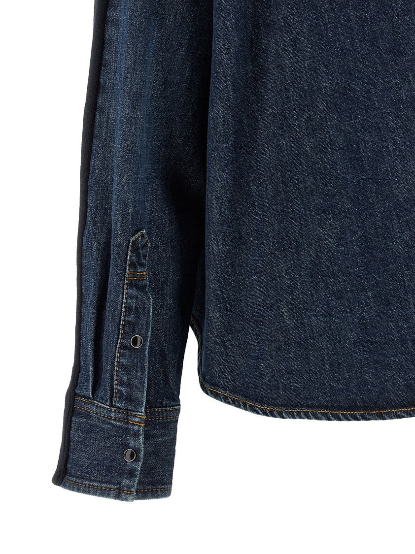 Sacai Shirt-Style Cardigan With Asymmetrical Hem And Contrast Stitching