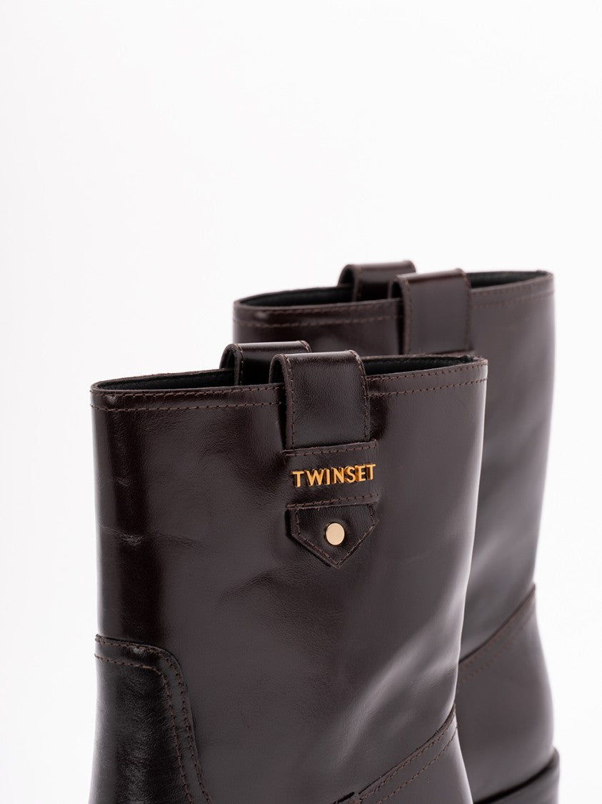Twin-Set Polished Leather Boots With Refined Heelsilhouette