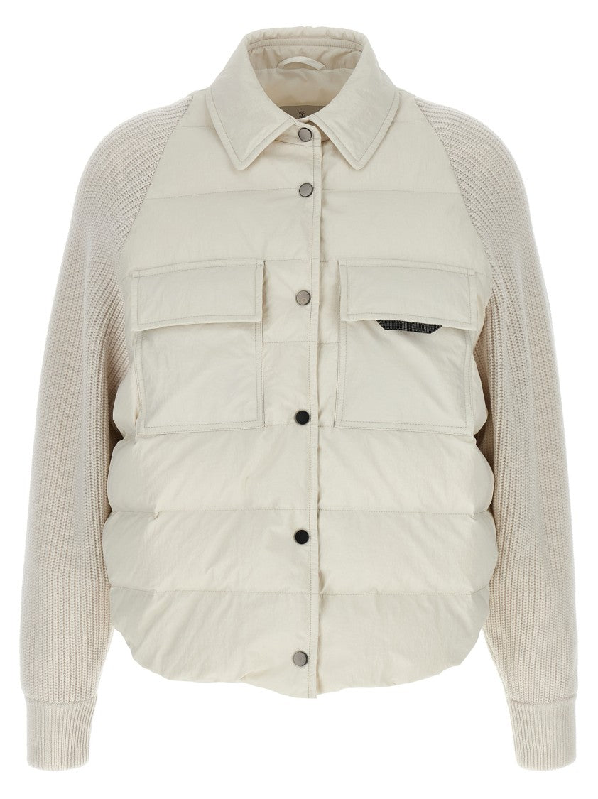 Brunello Cucinelli Two-Material 'Shiny Flap Detail' Down Jacket