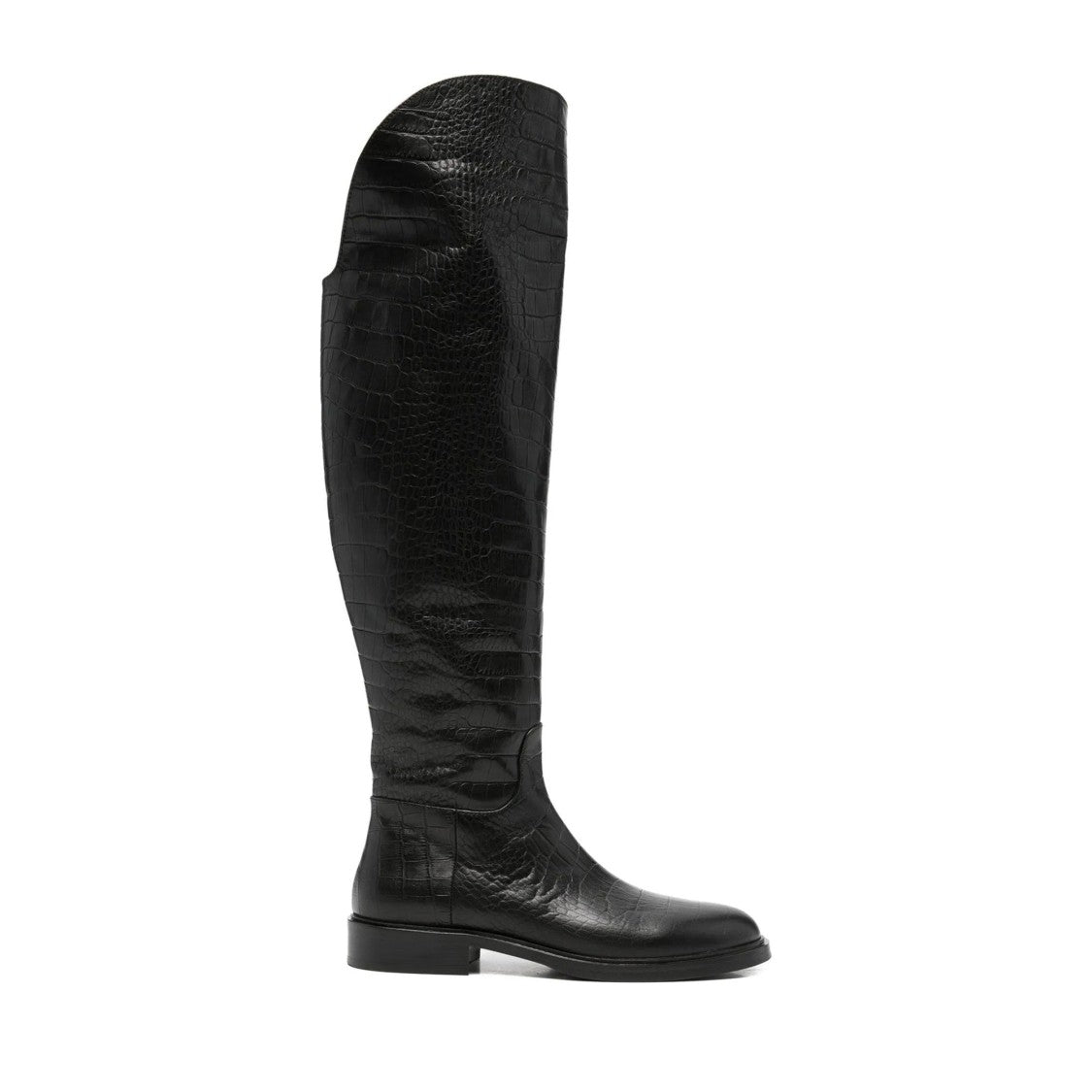 Adrianna Feretti Black Crocodile-Textured Leather Boots
