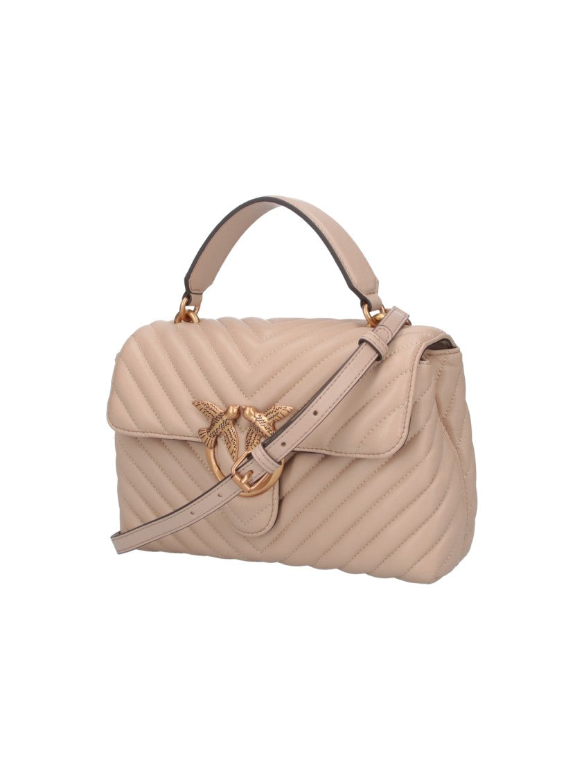 Pinko Beige Quilted Leather Lady Love Puff Top Handle Bag
