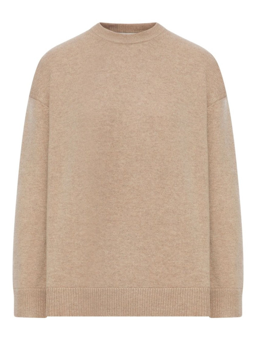 Max Mara Relaxed Fit Crew Neck Beige Knit Sweater
