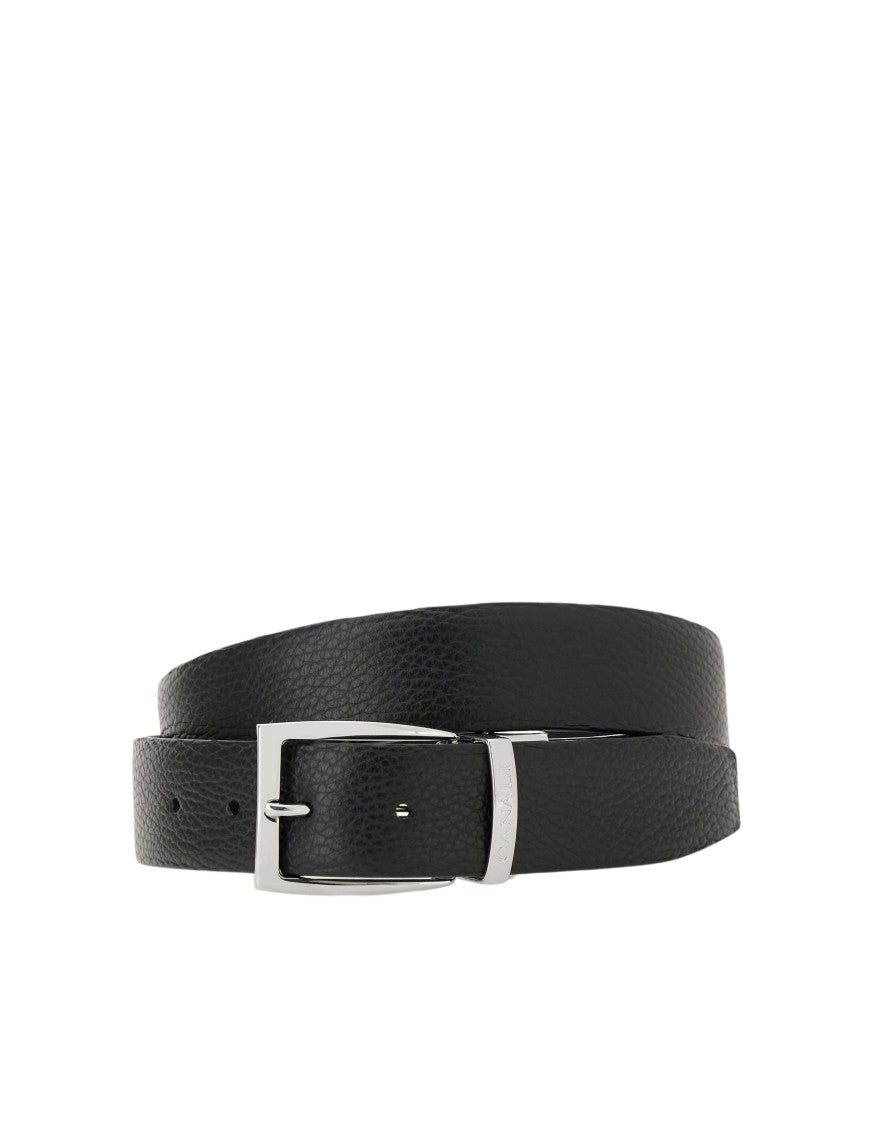 Canali Rectangular Buckle Black Calfskin Belt