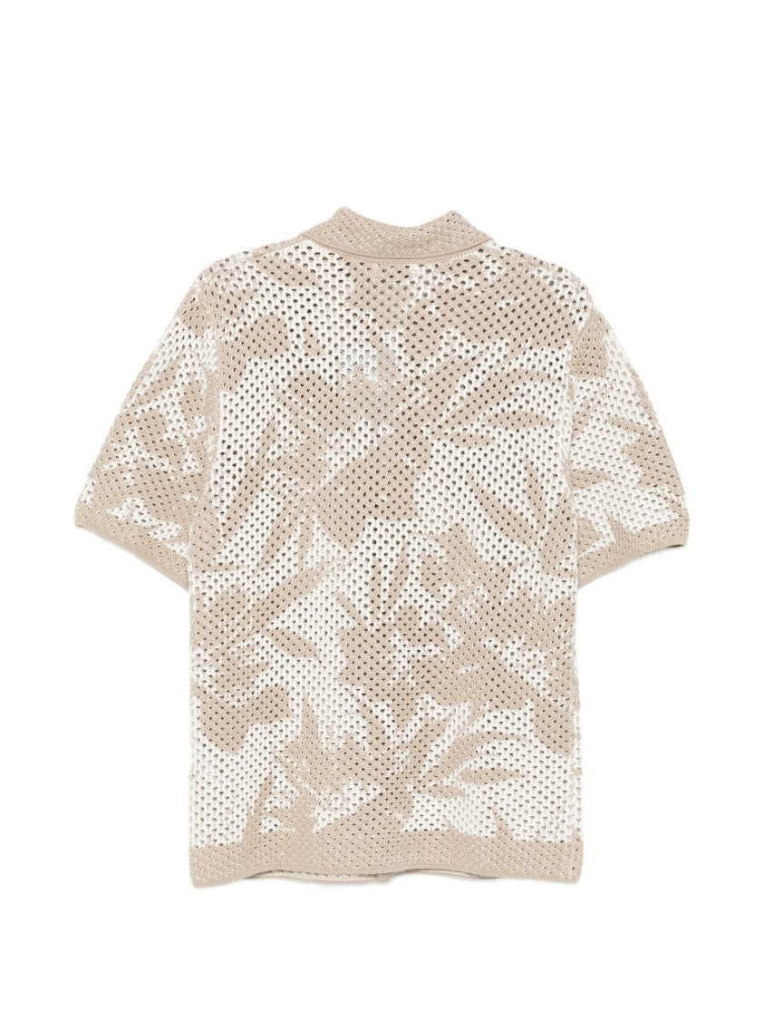 Altea Neutral Perforated Knit Leaf Shirt