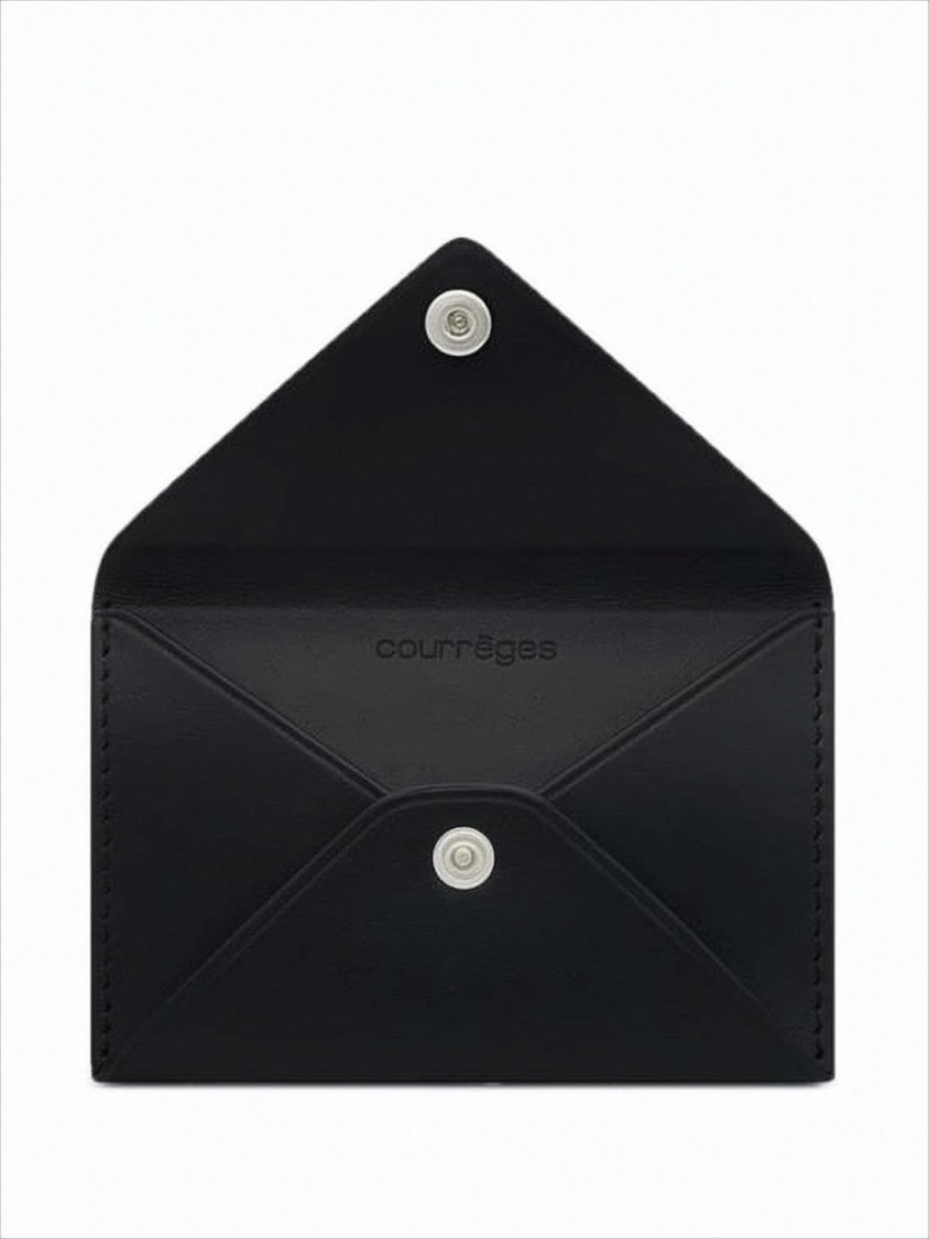 Courrèges Envelope-Style Black Calf Leather Wallet With Silver-Tone Clasp