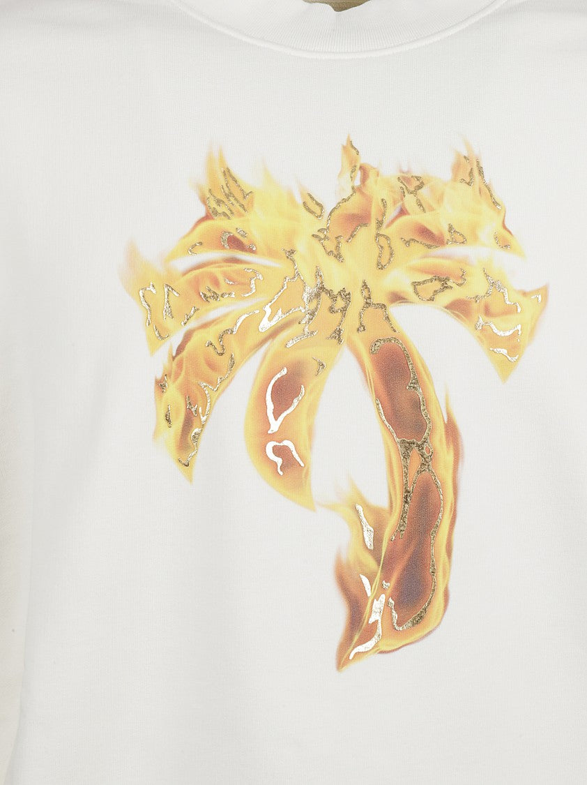 Palm Angels Relaxed Fit High Neck Beige Sweatshirt