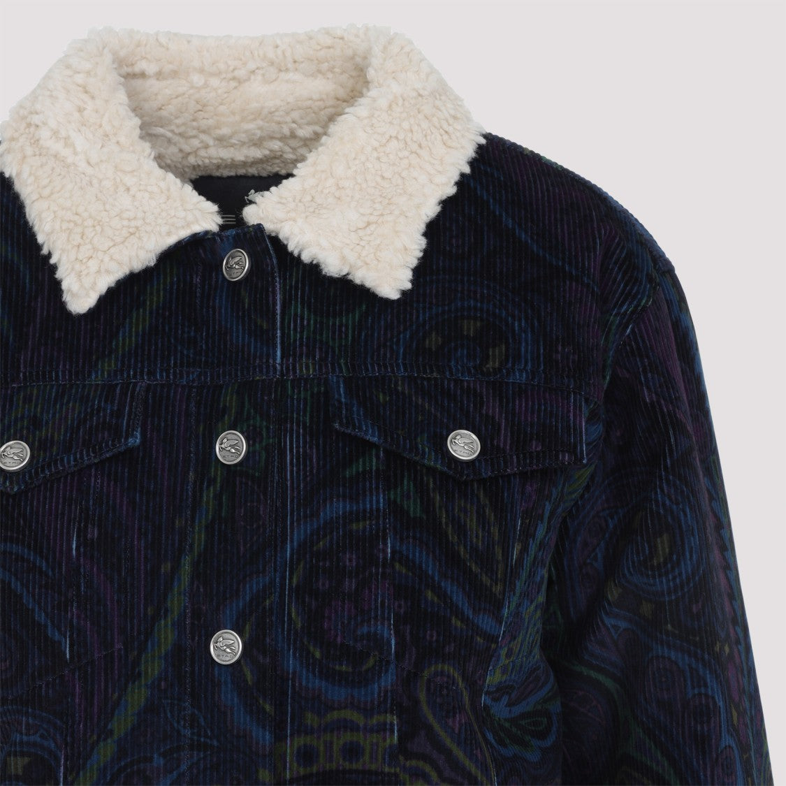 Etro Printed Blue Cotton Outerwear With Contrasting Collar