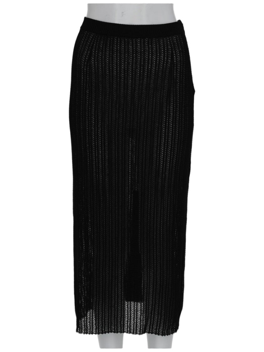 Maison Margiela Black Sheer Open-Knit Ribbed Midi Skirt