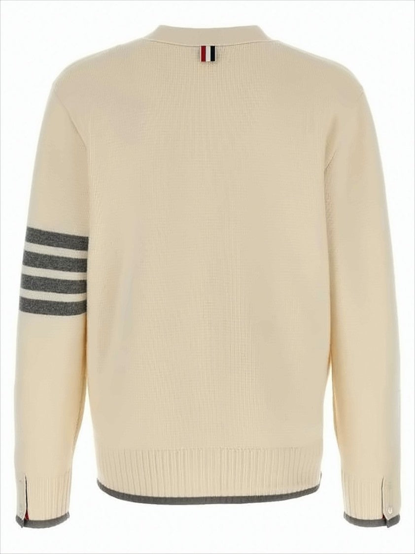 Thom Browne Soft Wool Knit Cardigan With V-Neck And Contrasting Details