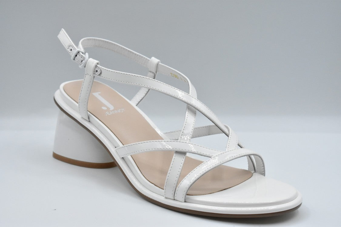 Jeannot Crisscross Strapped White Sandals With Block Heel