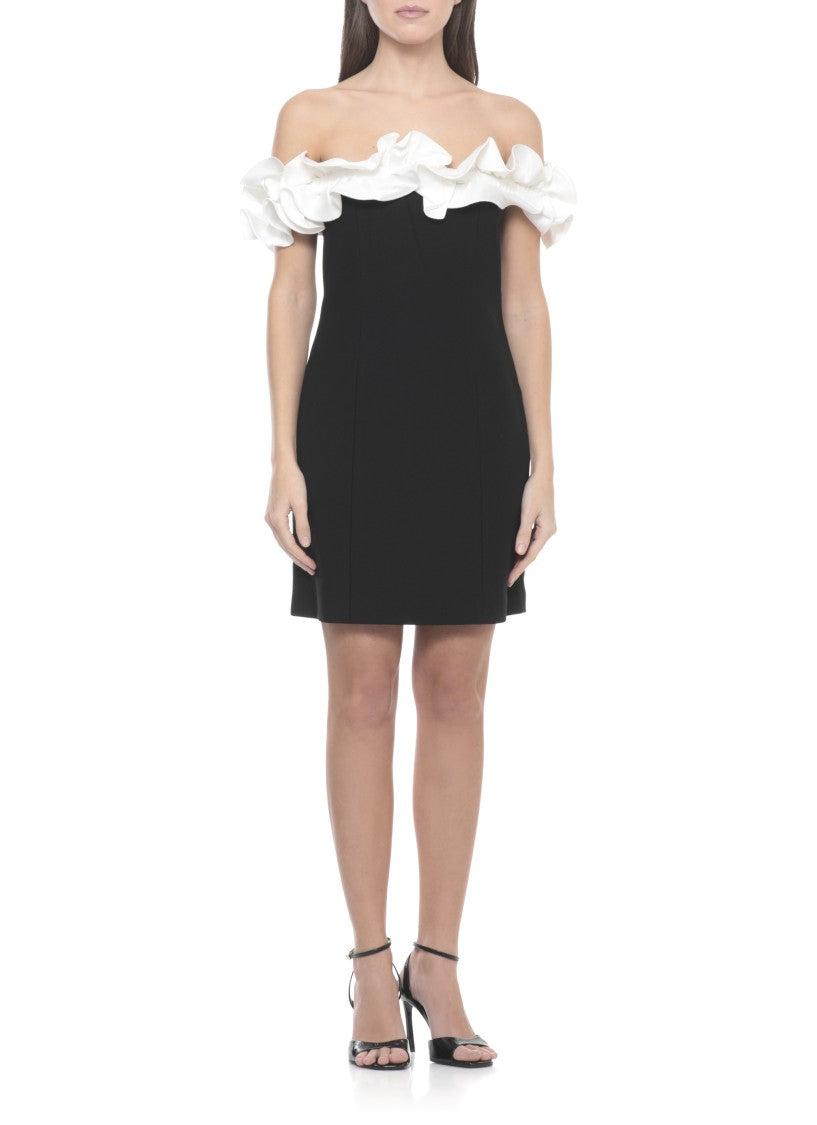 Rotate Mini Dress With Voluminous White Ruffle And Rear Zip Closure