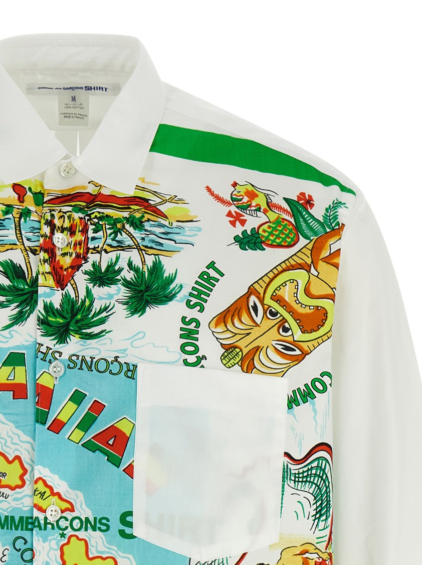Comme Des Garçons Patterned Cotton Poplin Shirt With Contrast Details